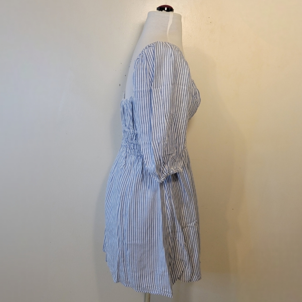 Elan: NWT Women's Small Coastal Stripe Smocked Bodice Baby doll Mini Dress - Picture 2 of 9
